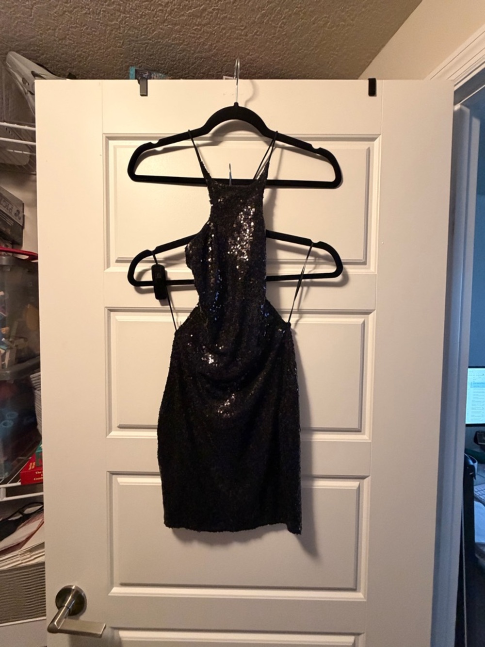 Fashion Nova Black Sequin open back Halter Mini Dress